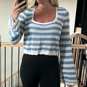 AMERICAN EAGLE OUTFITTERS Striped Blue and White Knit Scoop Neck Women's Top